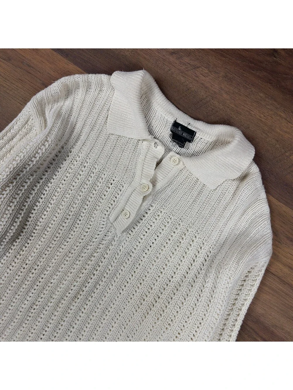 Boundary Waters Vintage Cream Knit Polo Sweater Mens XL